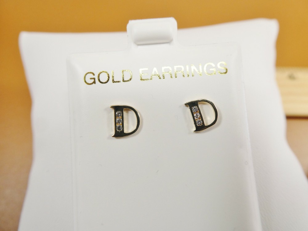 10K REAL SOLID YELLOW GOLD ALPHABET INITIAL PUSH BACK EARRING