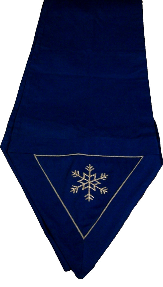 Winter Decor Blue w/Silver Embroidered Snowflake Table Runner Winter Design  262