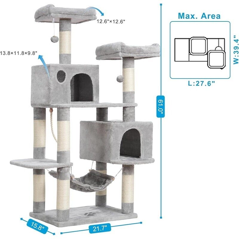 Large Multi-Level Cat Tree Condo W/ Scratching Posts Hammock Plush Toys Durable
