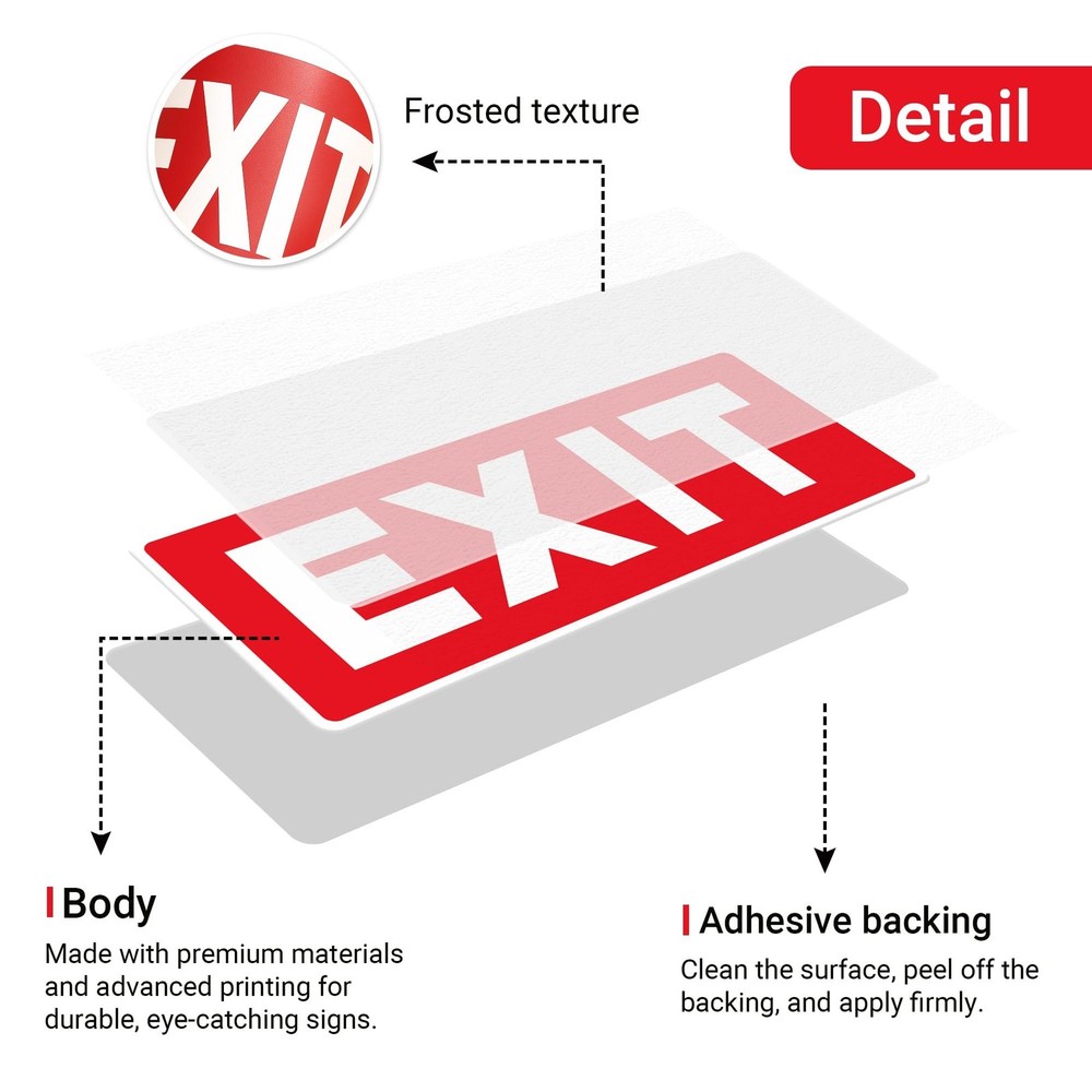Exit Sign Stickers Red – 2 Pack 10x4 Inch –Vinyl, Laminated for UV,