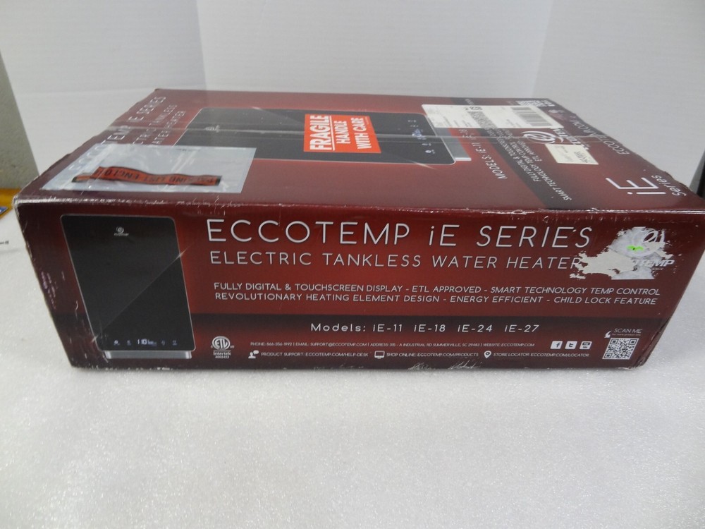 New NIB Eccotemp iE-27 27KW 3.5 GPM Electric Tankless Water Heater Black 240V