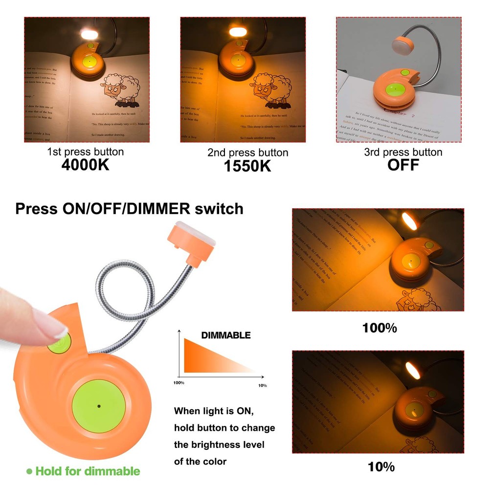 Kids Rechargeable Book Light Clip On Reading Amber Light Blue Light Blocking