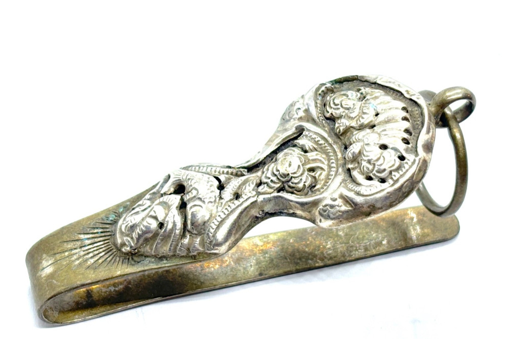 Antique Silver Fronted Repousse Design Chatelaine Clip