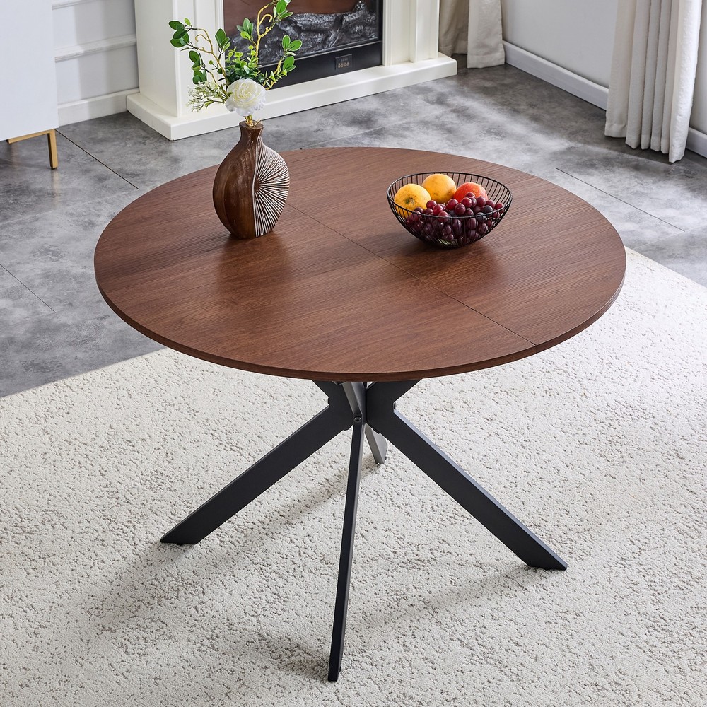 Extendable Round Dining Table - Space-Saving Dining Table with Sturdy Metal L