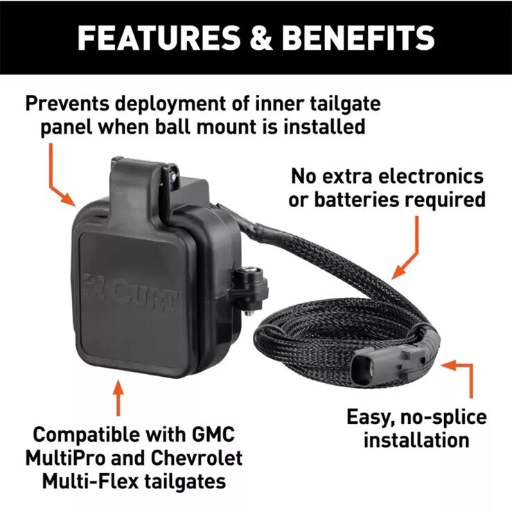 Curt MultiPro Multi-Flex Tailgate Sensor 2" Hitch Cap for 20-21 Silverado Sierra
