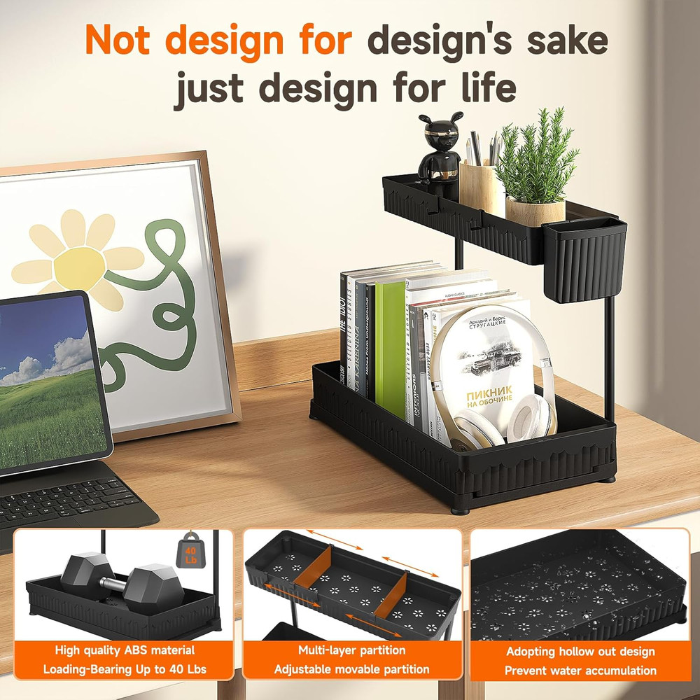 3 Pack Multi-Purpose Pull-Out Storage Organizers, 2-Tier L-Shaped under Sink/Cab