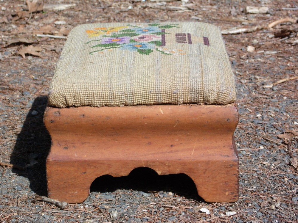 Antique Empire Style Needlepoint Footstool
