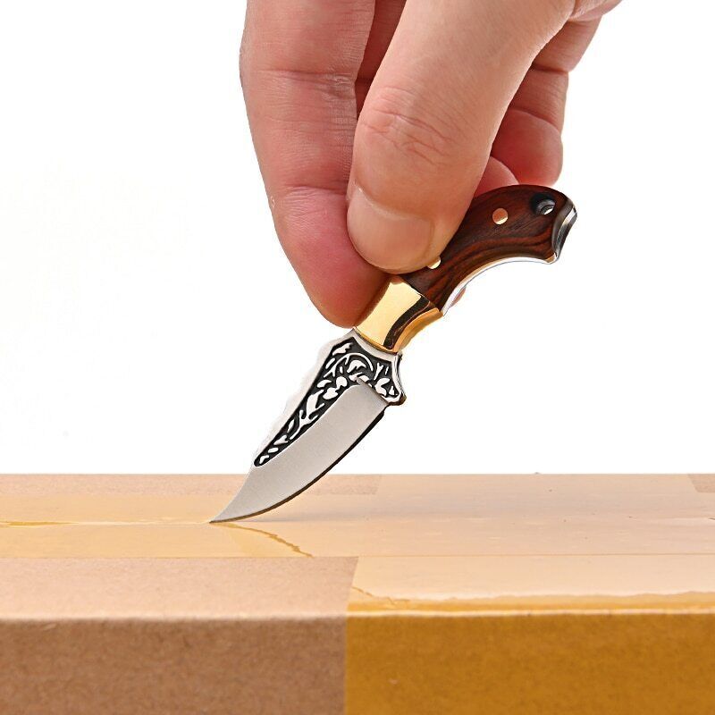 MINI Portable Fixed Blade Knife Straight Knife Leather Sheath Keychain EDC Tool