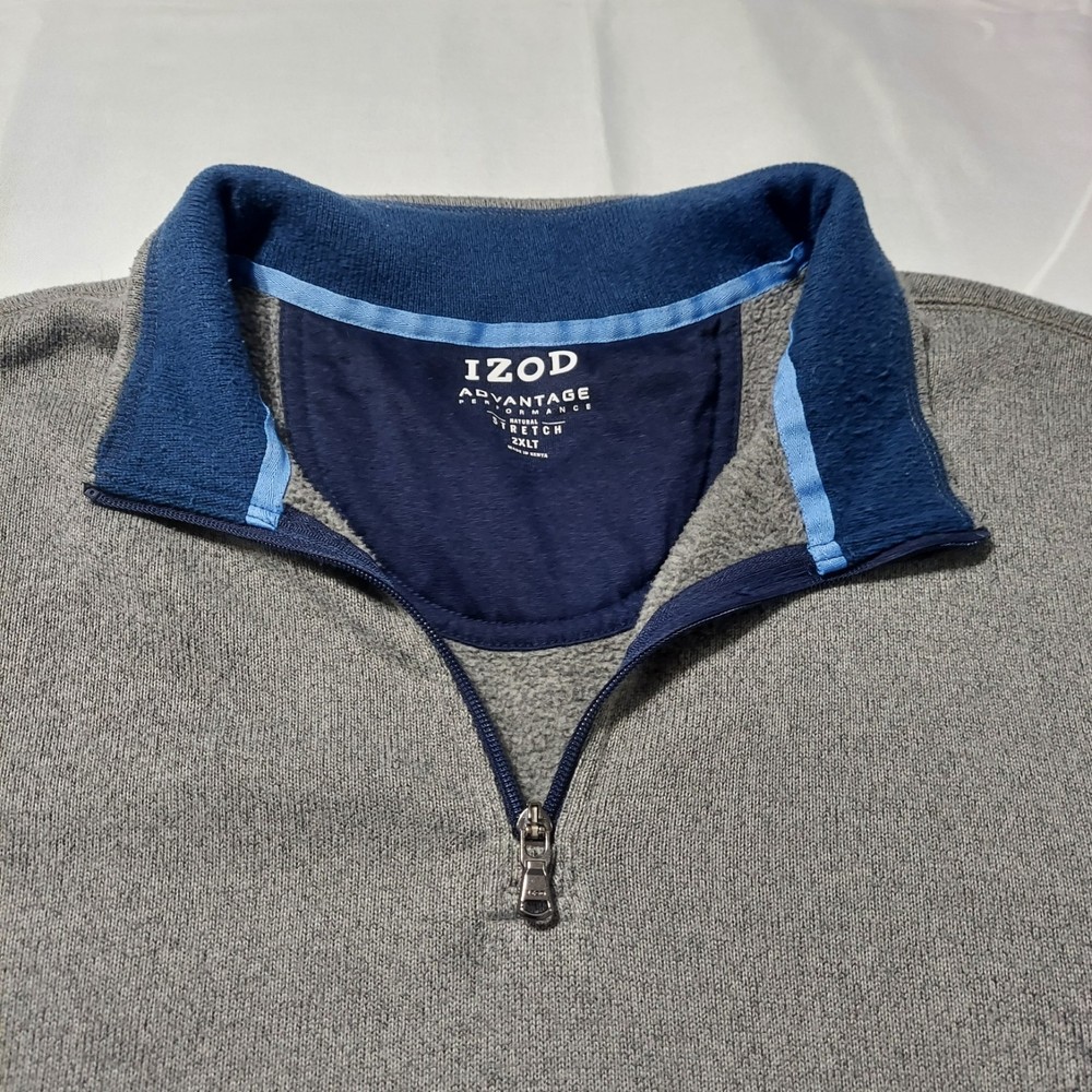 IZOD Advantage Performance 1/4 Zip Pullover Gray Mens 2XLT Stretch