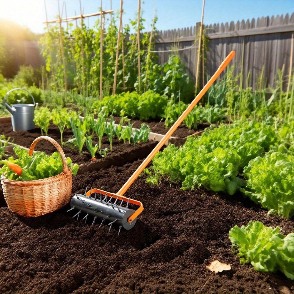 Straight-Handled Angled Rake (43*20*145CM, Orange) With Tool Gloves