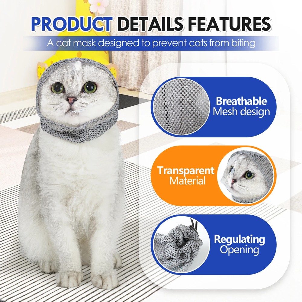 Cat Muzzle for Grooming, Adjustable Transparent Anti-Bite Cat Mask for Nail