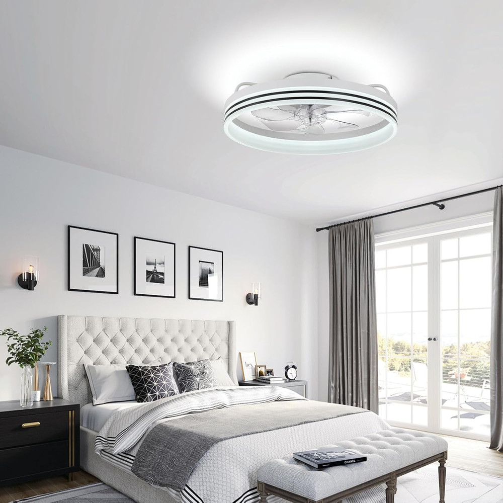 Modern 20" Bladeless Ceiling Fan with Dimmable Lights for Home - White