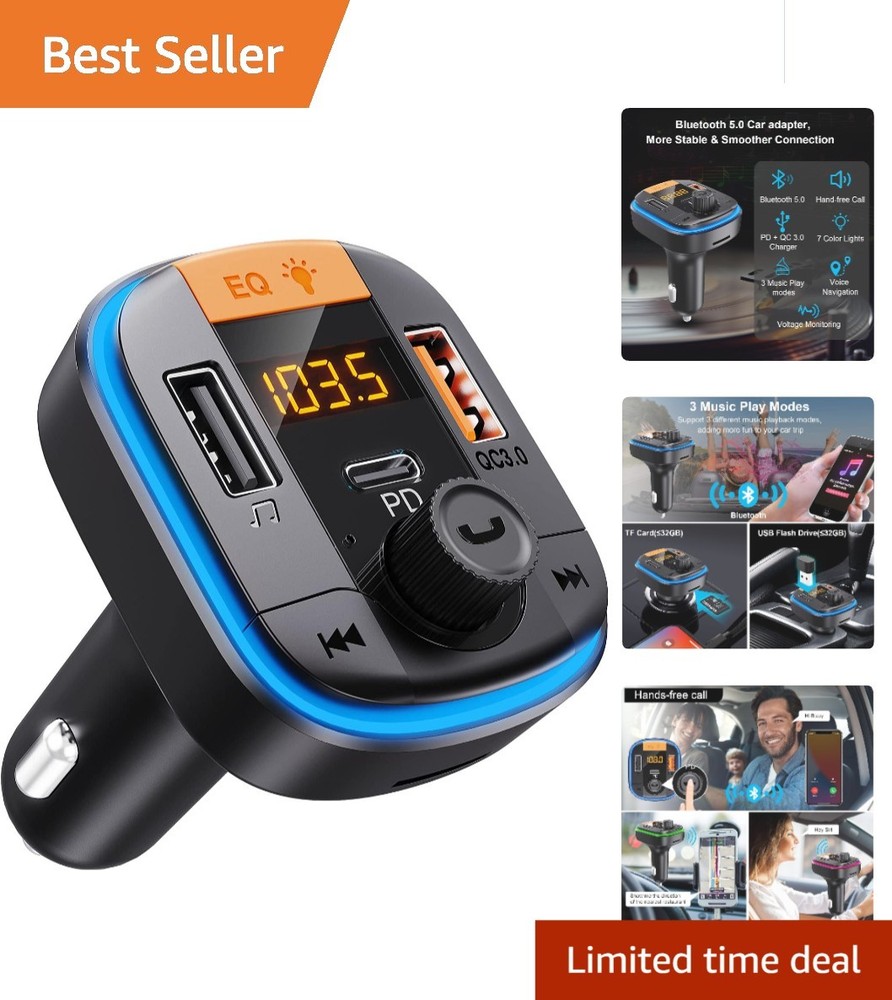 Versatile Bluetooth FM Transmitter with Fast Charge & Real-Time Voltage Display
