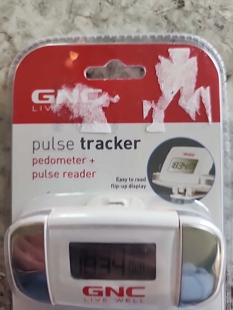 NWT GNC - Pedometer & Pulse Reader - White/silver Step Count, Distance, Calories