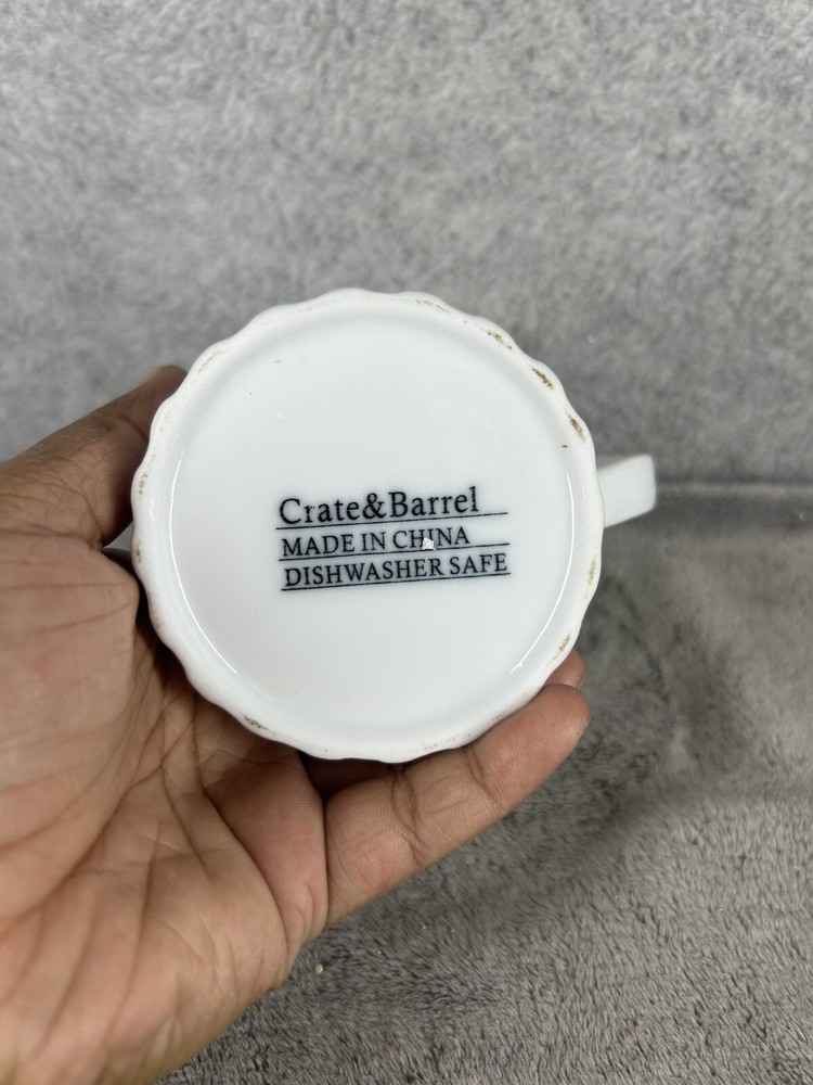 Crate & Barrel White Ribbed Ceramic Mini Pitcher 4” High