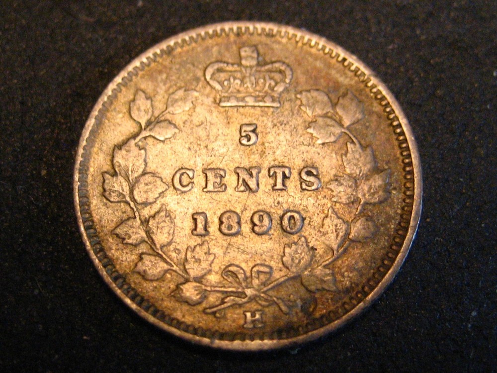 1890-H ERROR I's Canadian 5 Cent Silver