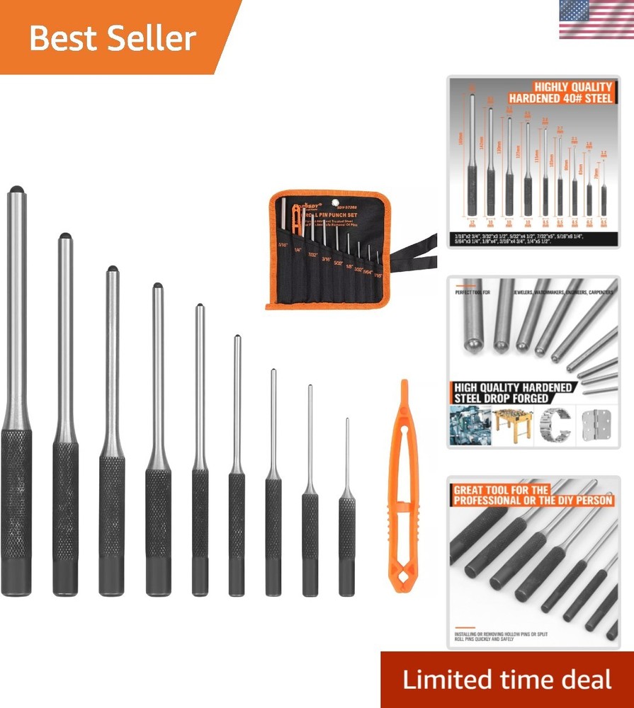 Versatile 9-Piece Chrome Vanadium Roll Pin Punch Set - Lightweight Convenience
