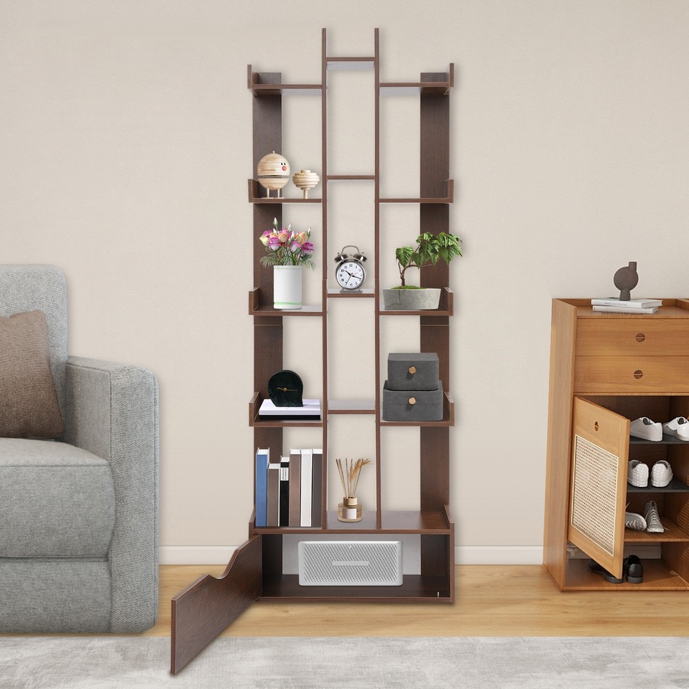 15-Compartment Bookcase Floor Standing Bookcase Book Storage Rack with Cabinet