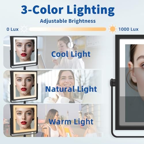 Rechargeable Wall Mounted Makeup Mirror with Lights, Double Sided Matte Black