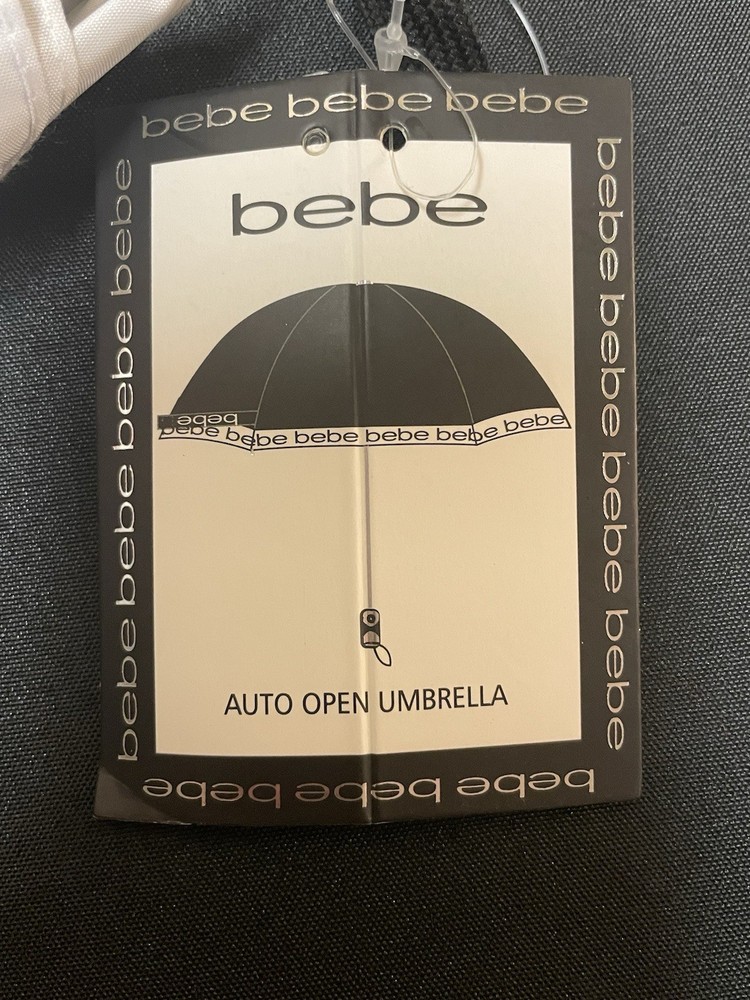 BEBE Auto Open Umbrella Windproof Black and White with Bebe Logo NWT