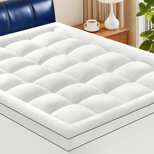 Size Mattress Topper for Back Pain, Soft Extra Thick Pillow Queen Thick White