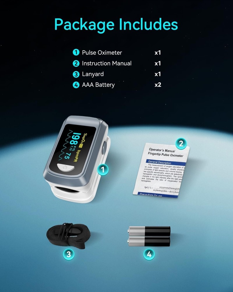 Compact & Accurate Pulse Oximeter - Easy One-Button Operation, Includes Battery