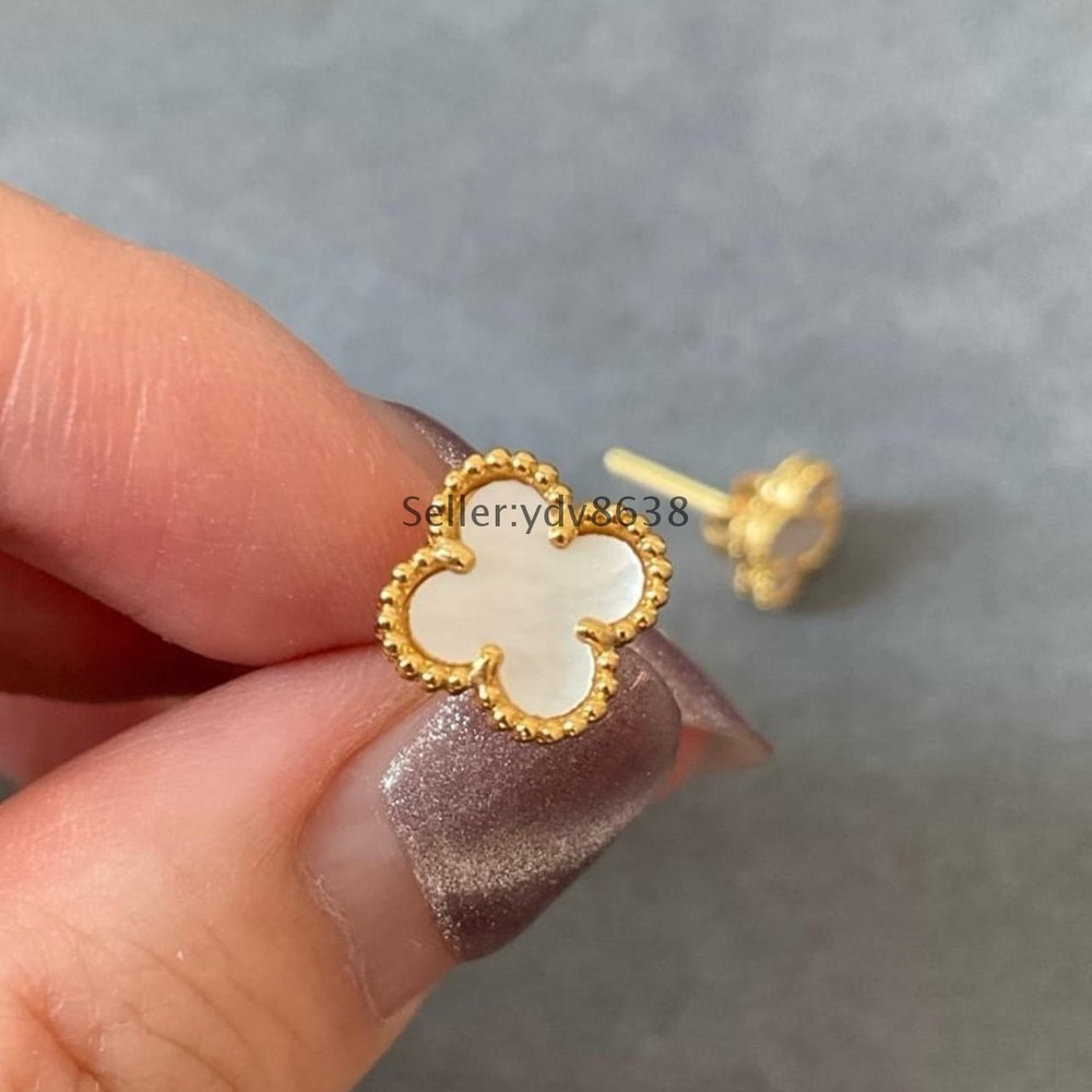 10mm white mop Stud Earrings 925 silver gold plated