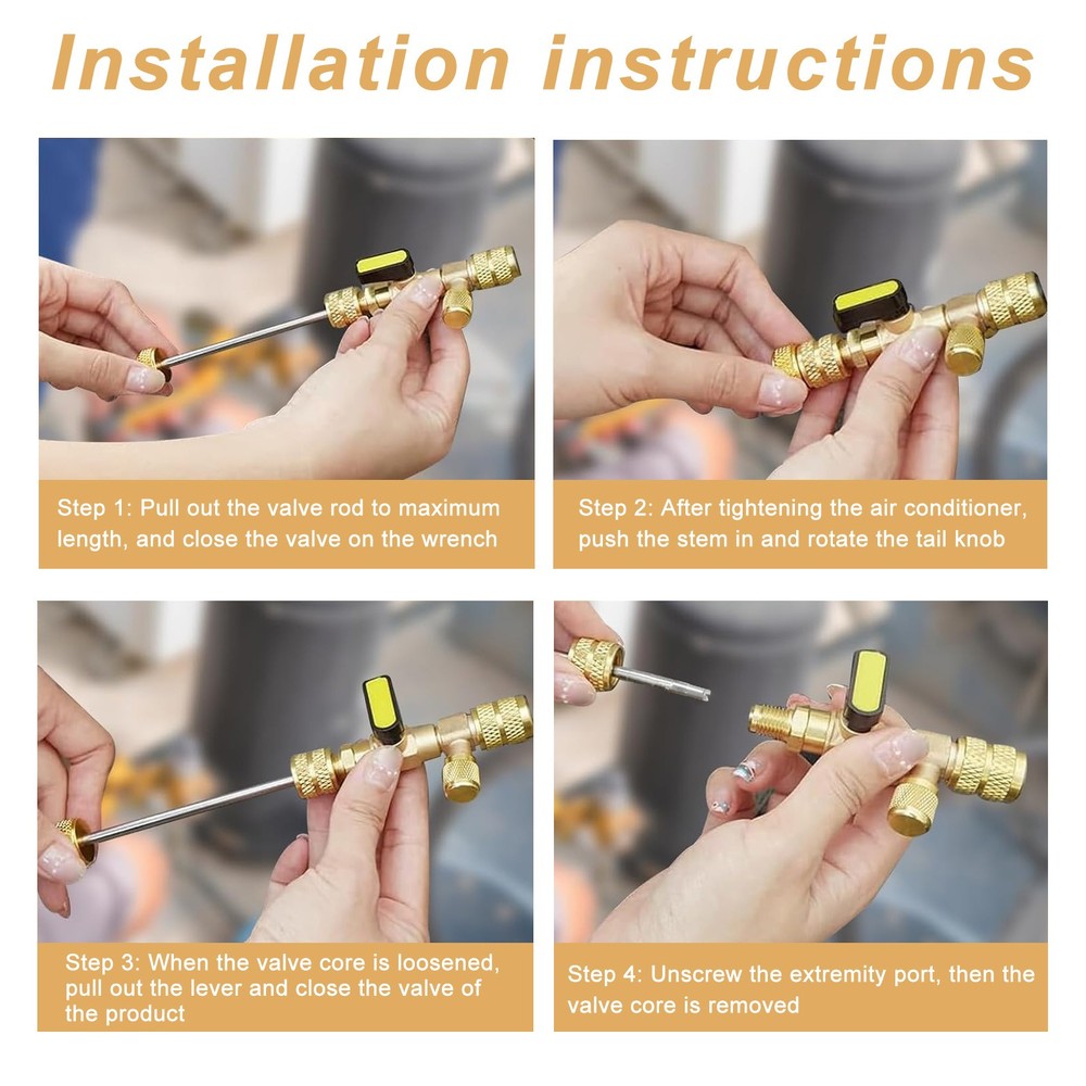 Valve Core Remover Installer Tool & HVAC Service Wrench with Hex Bit Adapter Kit