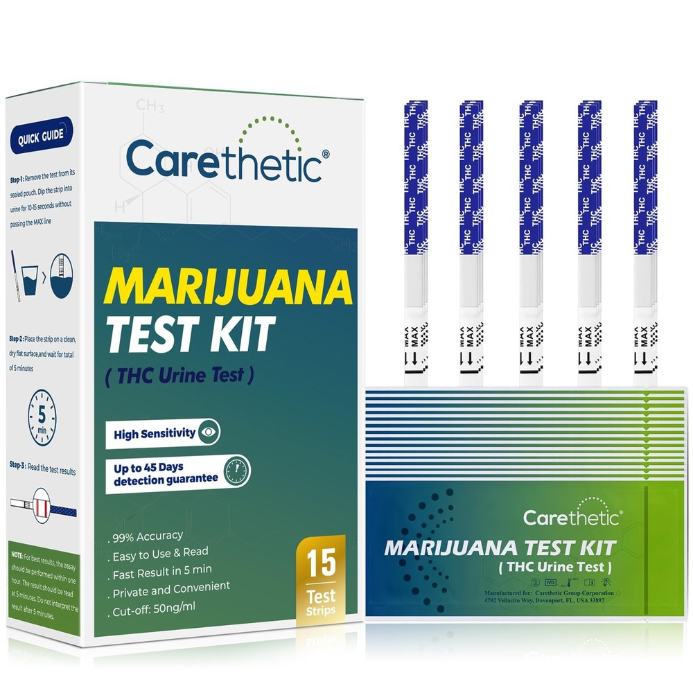 THC Urine Test Strips - 15 Pack for 45-Day Detection of Marijuana Use