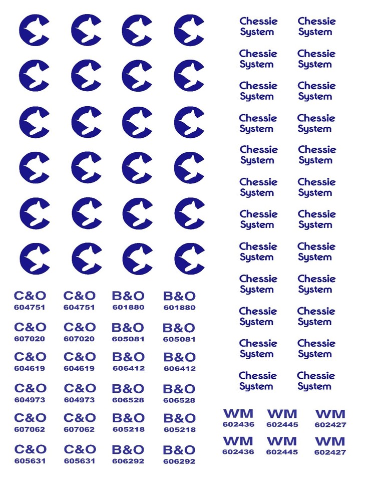 HO Scale Hopper Car Decals. " Chessie System "