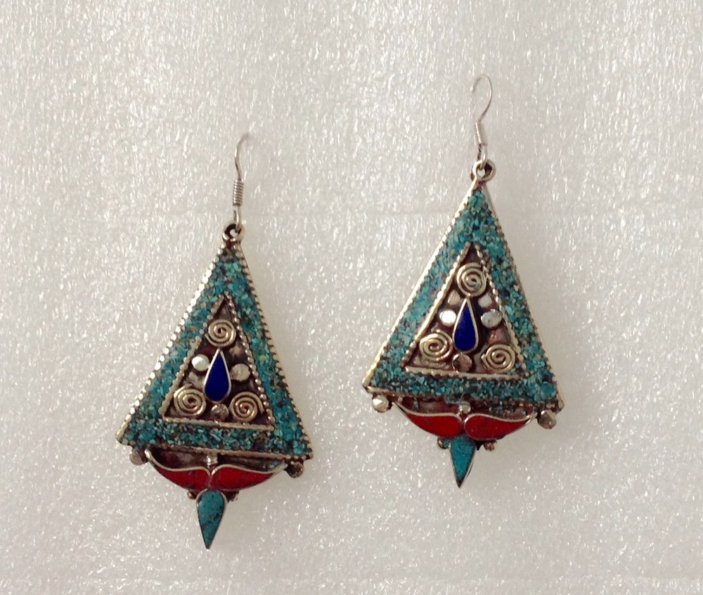Womens Turquoise Sterling Silver Earring Handcrafted Jordan,Middle Eastern