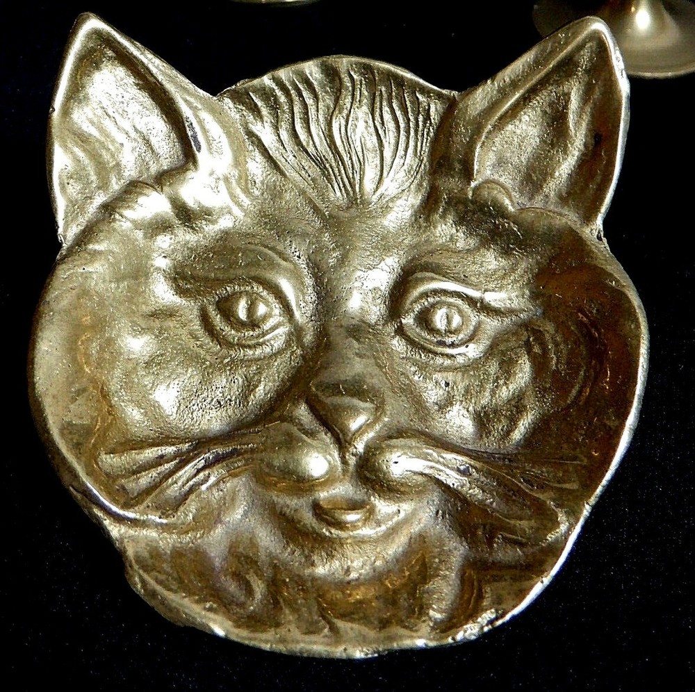 Brass Cat Face Dish solid