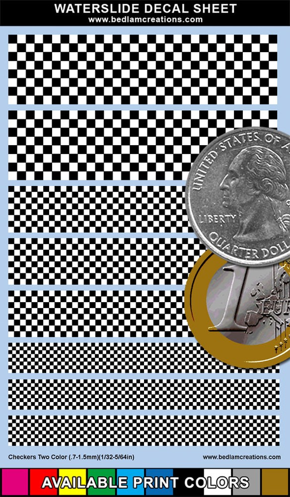 Waterslide Decals Miniature Checkers 2"x3" Sheet
