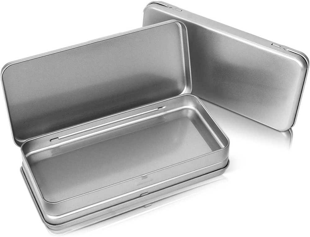HORNET 3 Pack Metal Tin Box with Lid, Rectangular Tins With Silver