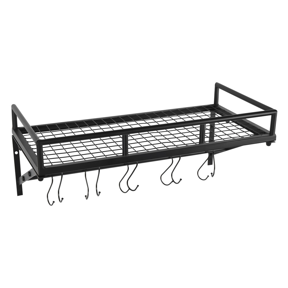 24 Inch Wall Mounted Pot Rack with 2 Hanging Rails and 10 Hooks