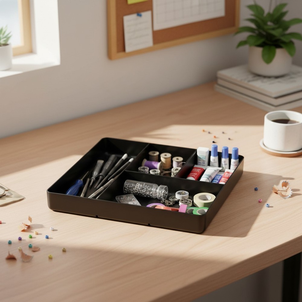 Impact-Resistant 3-Compartment Organizer Tray - Perfect for Garage & Workshop
