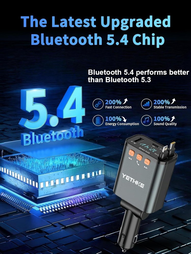 Car Bluetooth Adapter 5.4, 69W Fast Charging FM Transmitter Black