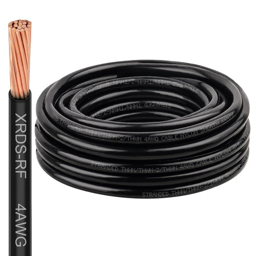 XRDS -RF 4AWG THHN Wire, 25FT Black Stranded Copper Electrical