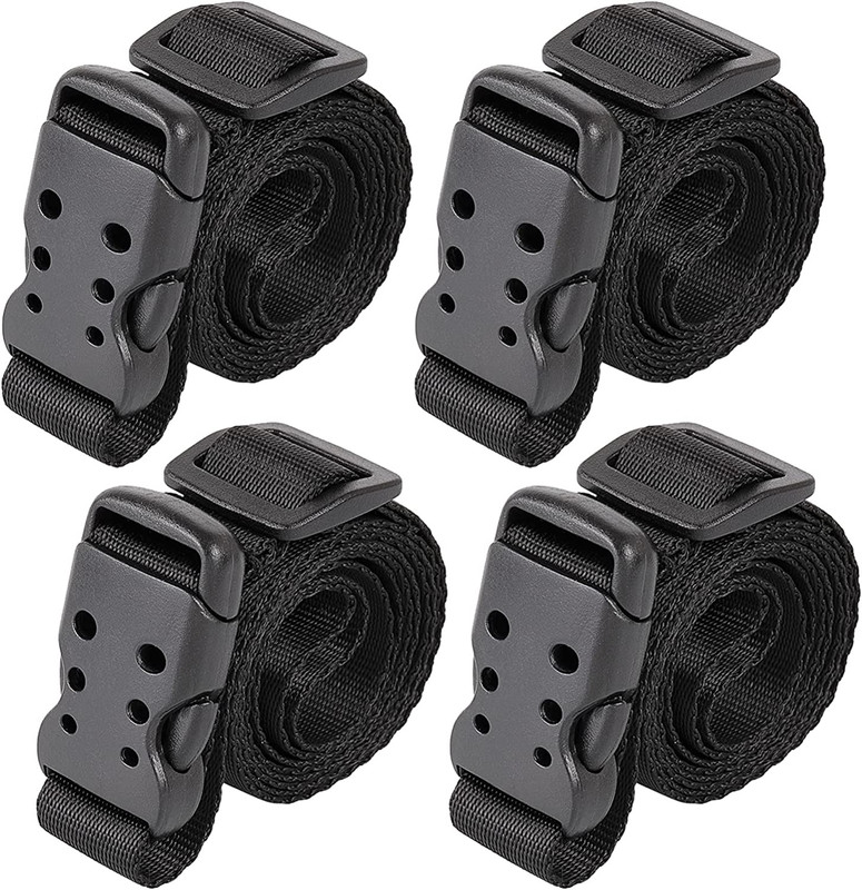 Utility Straps with Buckle 40" Quick-Release Adjustable Nylon Straps Black 4 Pac