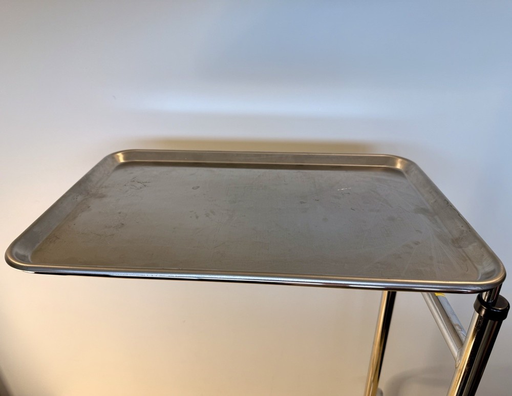 MAYO STAND STAINLESS STEEL DOUBLE POST WITH REMOVEABLE TRAY