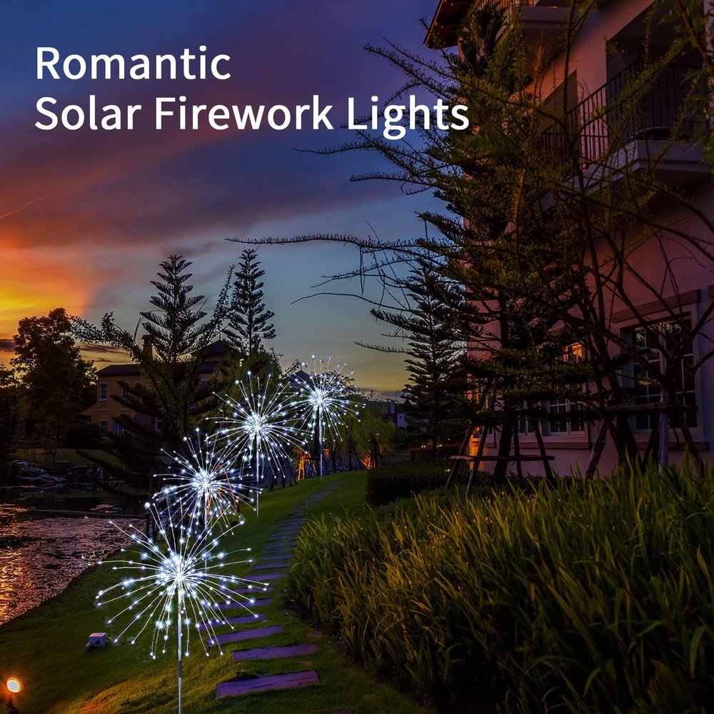 JJGoo Solar Firework Lights, 2 Pack 120 LEDs 2 Lighting 2 Pack, Cool White