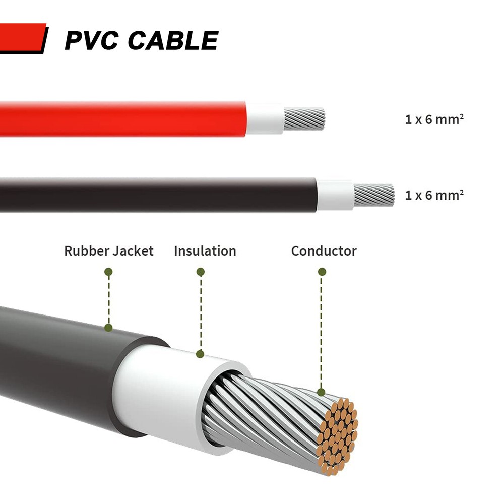 1 Pair Solar Panel Battery Extension Cables 10AWG Solar Panel Cables Black+Red