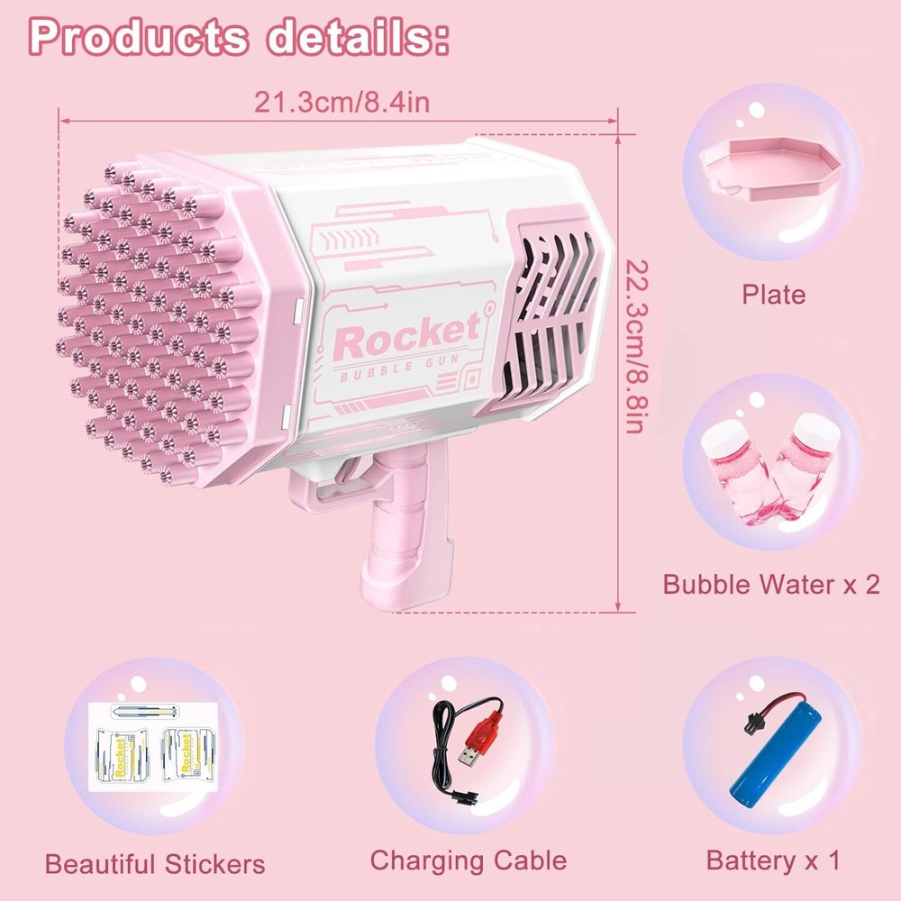 Automatic Bubble Maker Gun 69 Hole Bubble Machine Gun with Colorful Lights