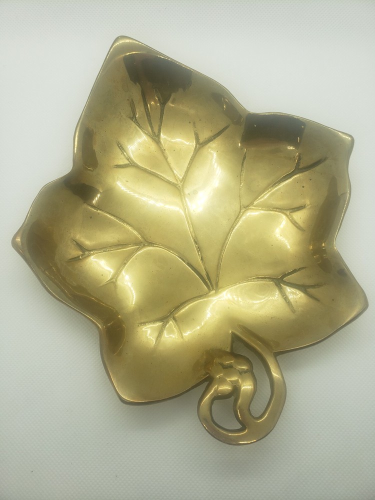 Vintage Brass Grape Leaf Shaped Tray 8.5" x 7"