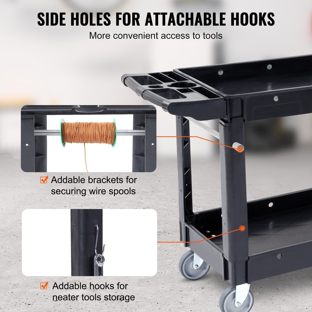 Compact 2-Tier Utility Trolley 550lb with Easy-Access Storage Handle
