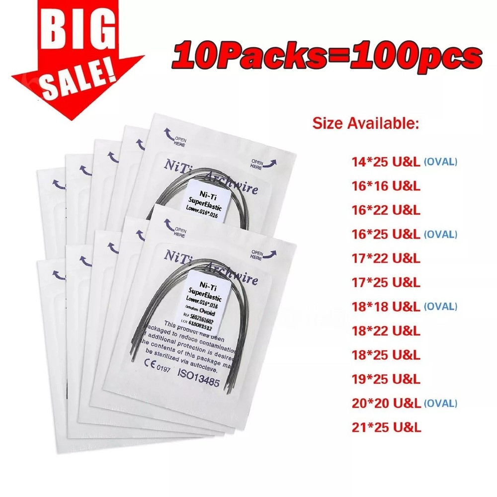 100PCS Dent Niti Rectangular Arch Wire Orthodontic Super Elastic All Sizes ZA