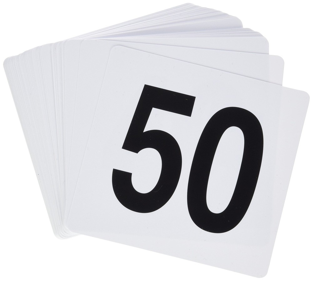 1-50 Plastic Table Numbers, White, Black