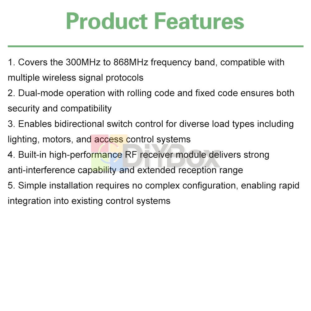 Universal 300-868MHz Multi-Frequency Receiver Switch Controller AC/DC On/Off