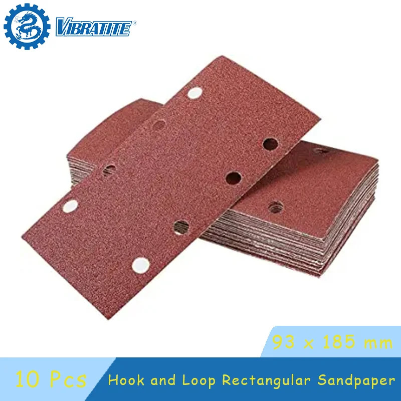 10 Pcs 93 x 185 mm Sanding Sheets 8 Holes Hook and Loop Rectangular Sander Assor