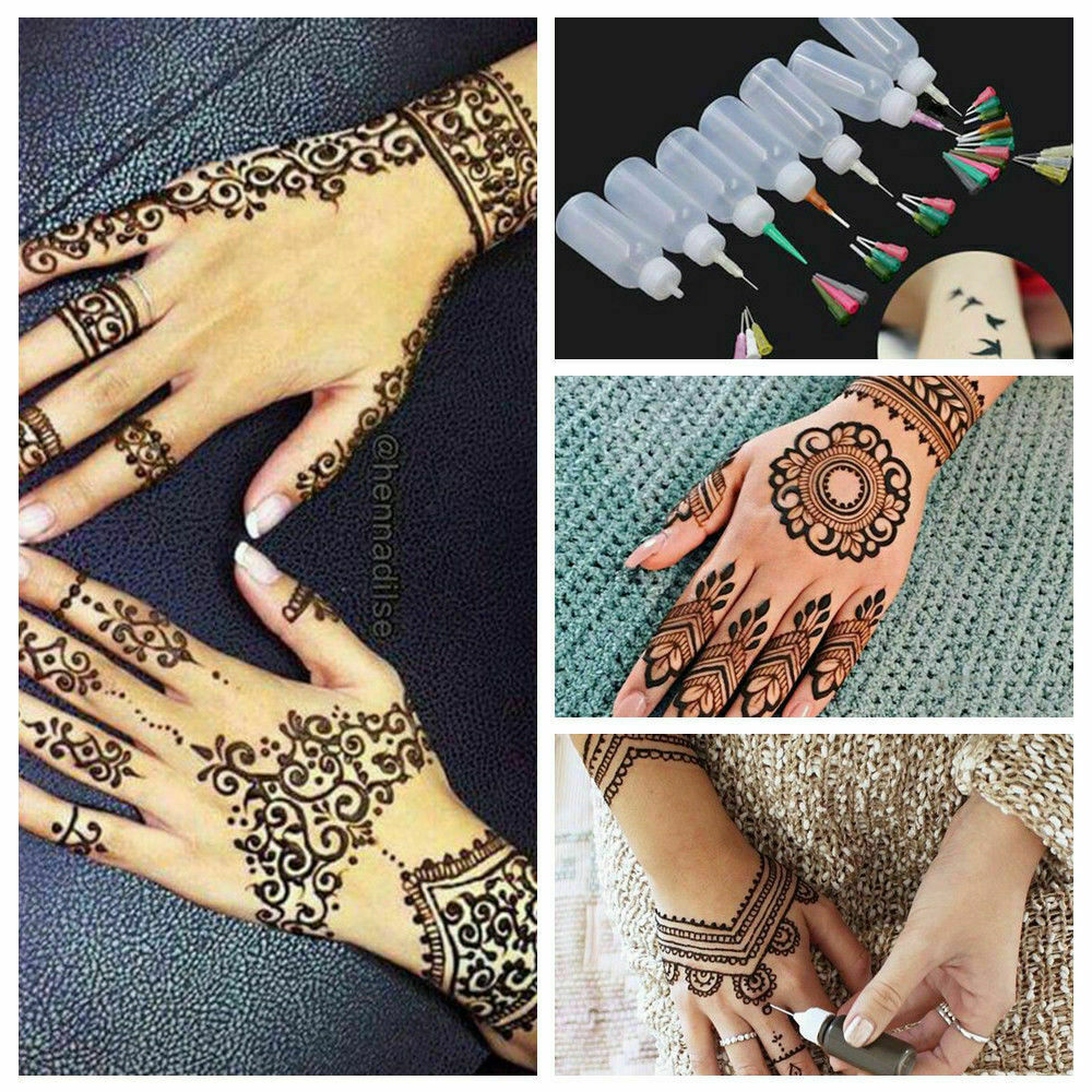 Henna Tattoo Applicator Squeeze Plastic Drawing Bottle Detailing Nozzle Set